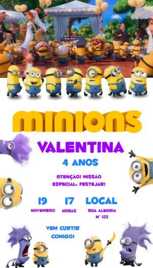 Convite Animado de Aniversário Minions: Modelo Editável
