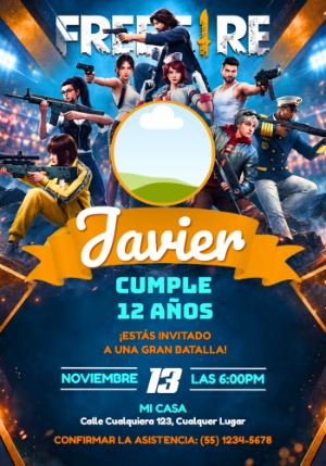 Invitación Editable de Cumpleaños con Tema de FreeFire