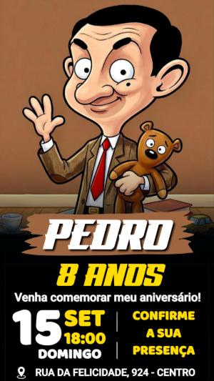 Convite de Aniversário Mr. Bean Acenando para Editar