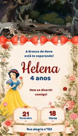 Convite Animado Aniversário Branca de Neve para Editar