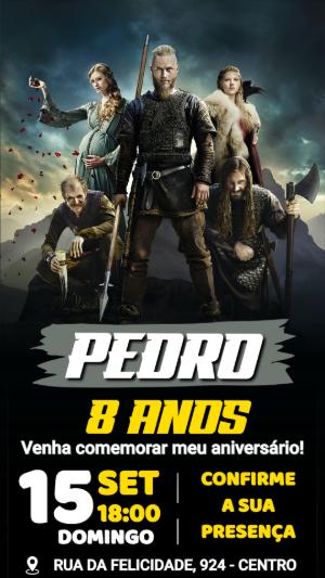 Convite de Aniversário Vikings: Modelo Digital Editável