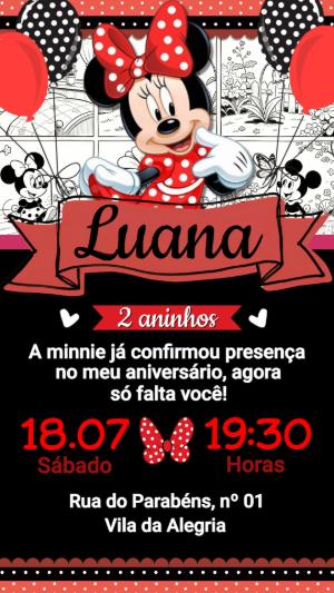 Convite de Aniversário Minnie Vermelha Editável