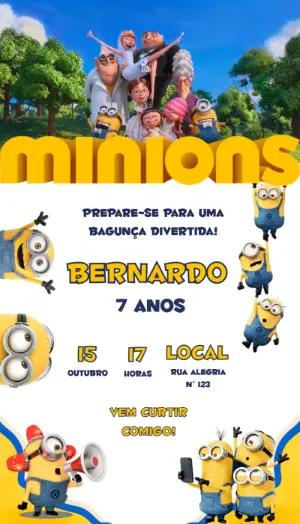 Convite Animado de Aniversário Minions para Editar
