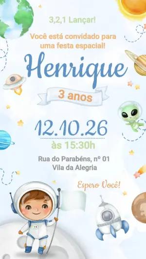 Convite de Aniversário Astronauta Menino para Editar Online