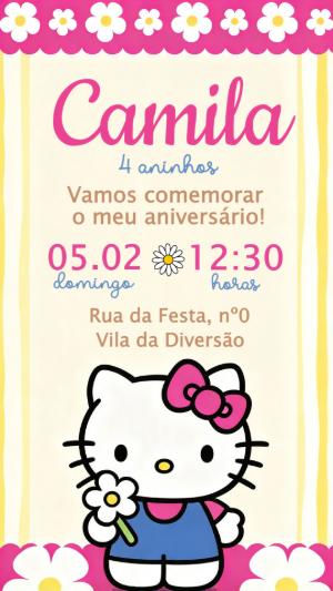 Convite de Aniversário Hello Kitty Rosa Editável