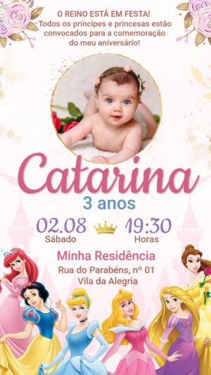 Convite de Aniversário Princesas Disney Editável com Foto