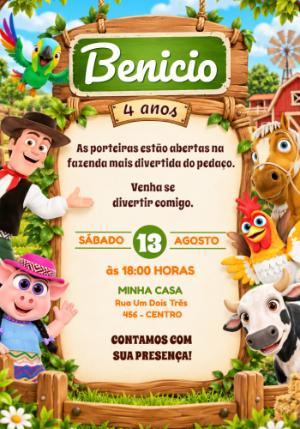 Convite de Aniversário A Fazenda do Zenon Editável