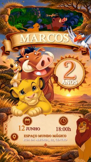 Convite Animado Rei Leão: Timão e Pumba para Editar