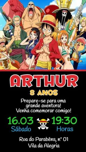 Convite Digital One Piece para Aniversário Infantil Editável