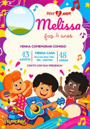 Convite de Aniversário 3 Palavrinhas com Foto Editável