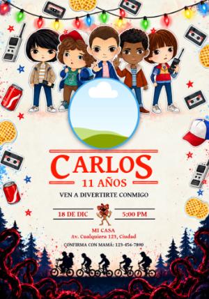 Convite de Aniversário Stranger Things com Foto Editável