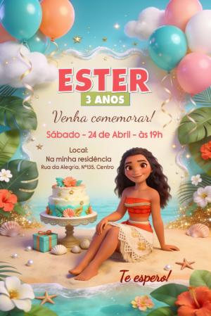 Convite de Aniversário Moana Tropical: Modelo Editável Online