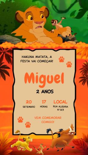 Convite Animado do Rei Leão: Aniversário Infantil para Editar
