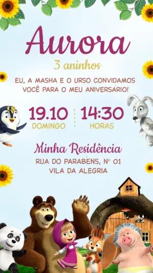 Convite de Aniversário Masha e o Urso Digital para Editar