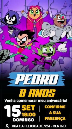Convite Jovens Titãs em Ação Quebrando a Parede para Editar