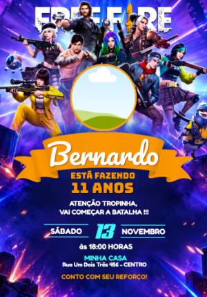 Convite Aniversário Free Fire com Foto Editável