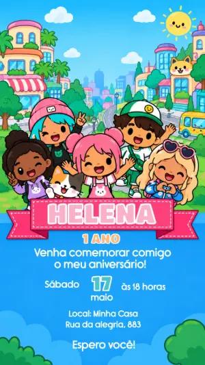 Convite de Aniversário Toca Life World Editável