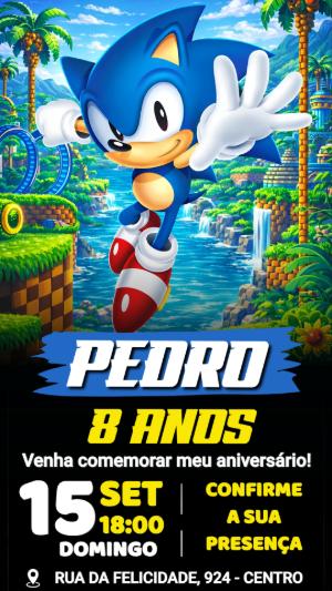 Convite de Aniversário Sonic: Modelo Digital Editável