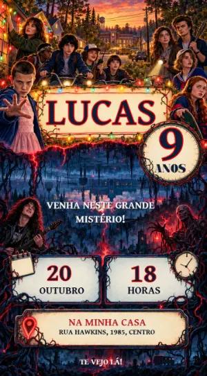 Convite de Aniversário Stranger Things: Modelo Digital Editável