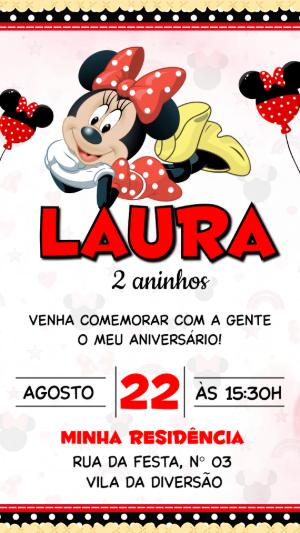 Convite de Aniversário Minnie Vermelha | Modelo Digital Editável