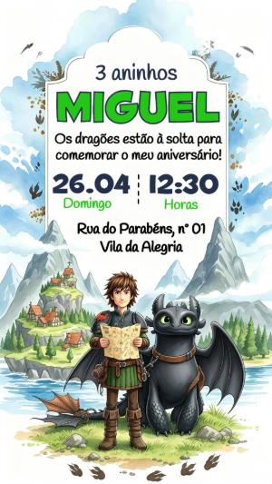 Convite de Aniversário Como Treinar o Seu Dragão Editável