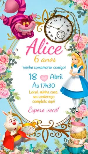 Convite de Aniversário Alice no País das Maravilhas Editável