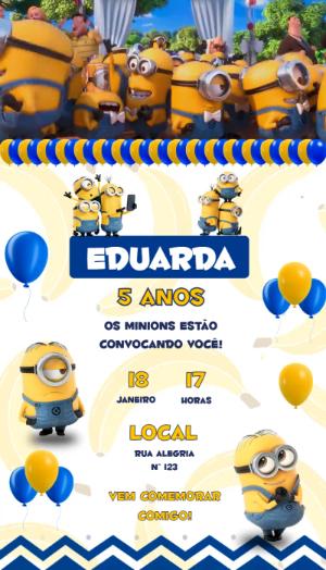 Convite Animado Minions: Vídeo de Aniversário para Editar