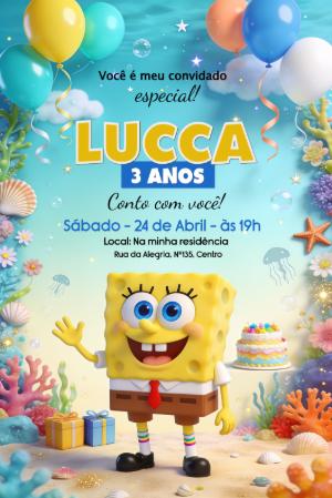 Convite Digital Bob Esponja Aniversário Infantil para Editar