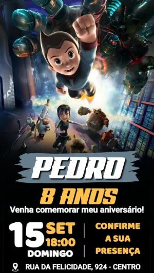 Convite de Aniversário Astro Boy: Modelo Digital Editável