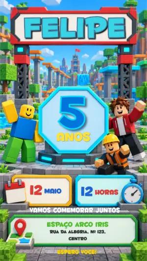 Convite Roblox Parque de Aventuras: Aniversário para Editar
