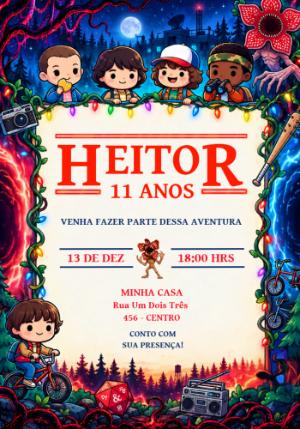 Convite de Aniversário Stranger Things: Modelo Editável