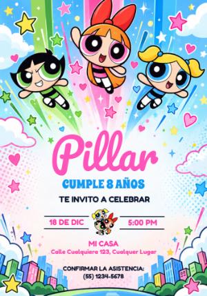 Invitación de Cumpleaños Las Chicas Superpoderosas Editable