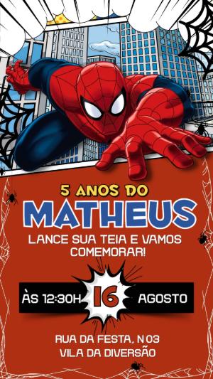 Convite de Aniversário Homem-Aranha Editável para Festa Infantil
