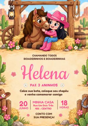 Convite de Aniversário Boiadeirinha para Editar