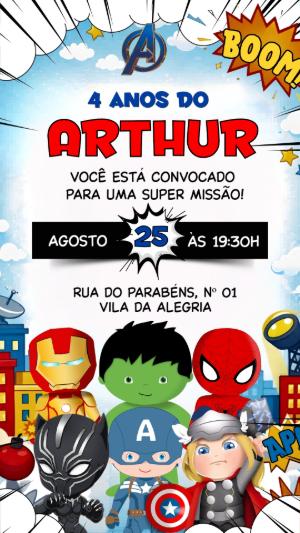 Convite de Aniversário Vingadores Baby Editável