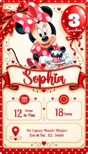 Convite de Aniversário Minnie Vermelha Editável