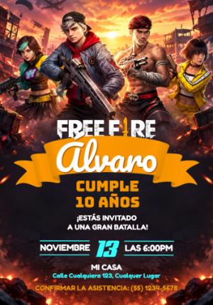 Invitación de Cumpleaños Editable de Free Fire