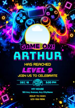 Neon Gamer Birthday Invitation | Editable Digital Template