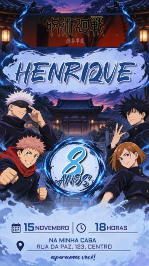 Convite Animado de Aniversário Jujutsu Kaisen para Editar