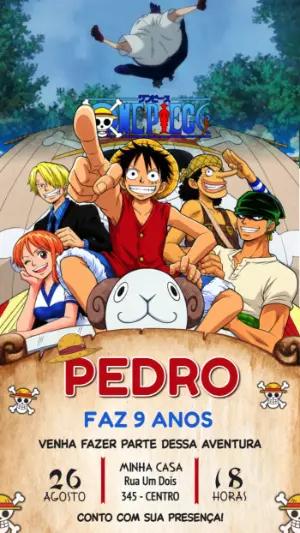 Convite Animado de Aniversário One Piece para Editar Online
