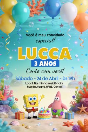 Convite de Aniversário Bob Esponja: Modelo Digital para Editar