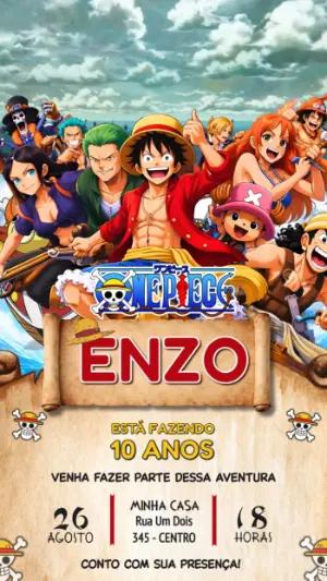 Convite Animado One Piece: Vídeo de Aniversário para Editar