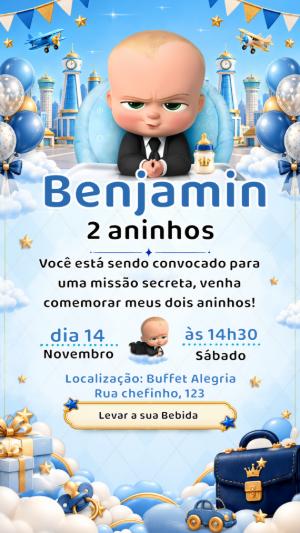 Convite de Aniversário Poderoso Chefinho Azul Editável