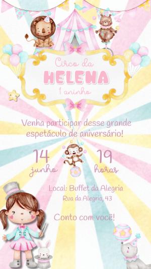 Convite de Aniversário Circo Rosa Menina | Modelo Editável