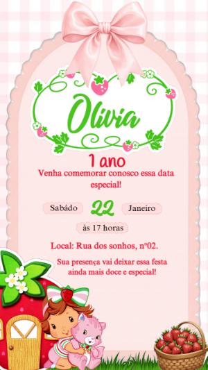Convite de Aniversário Moranguinho Baby Editável para Menina