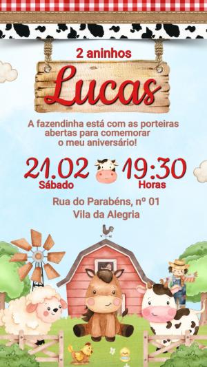 Convite de Aniversário Fazendinha Aquarela para Editar