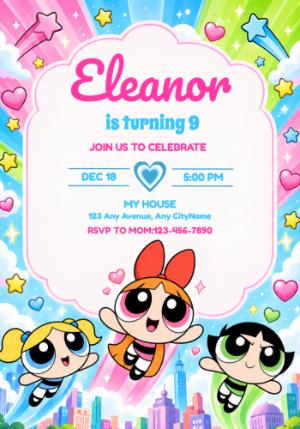 Editable Powerpuff Girls Birthday Invitation Template