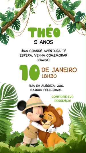 Convite Animado Mickey Safari: Vídeo Editável para Aniversário