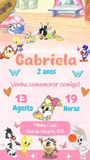 Convite Animado de Aniversário Baby Looney Tunes para Editar