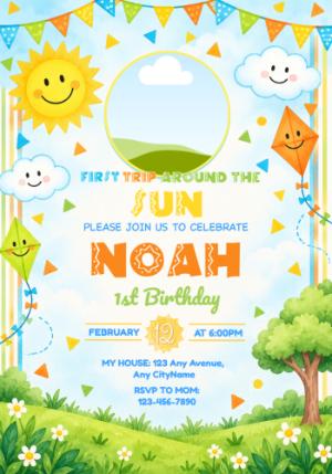 First Trip Around the Sun Editable Birthday Photo Invitation